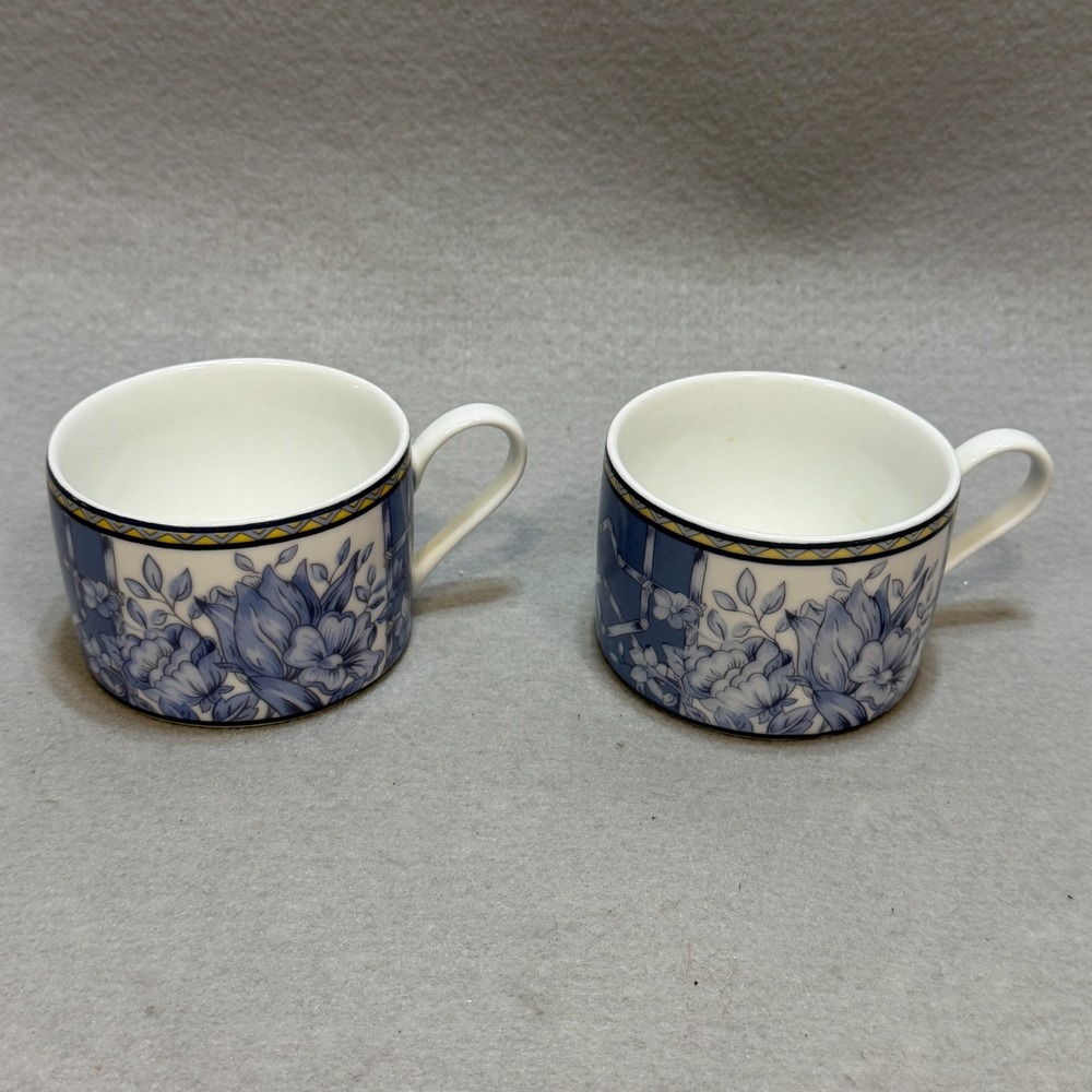 Coventry Palace Garden Porcelain Flat Cups 6 oz Blue Floral Lattice